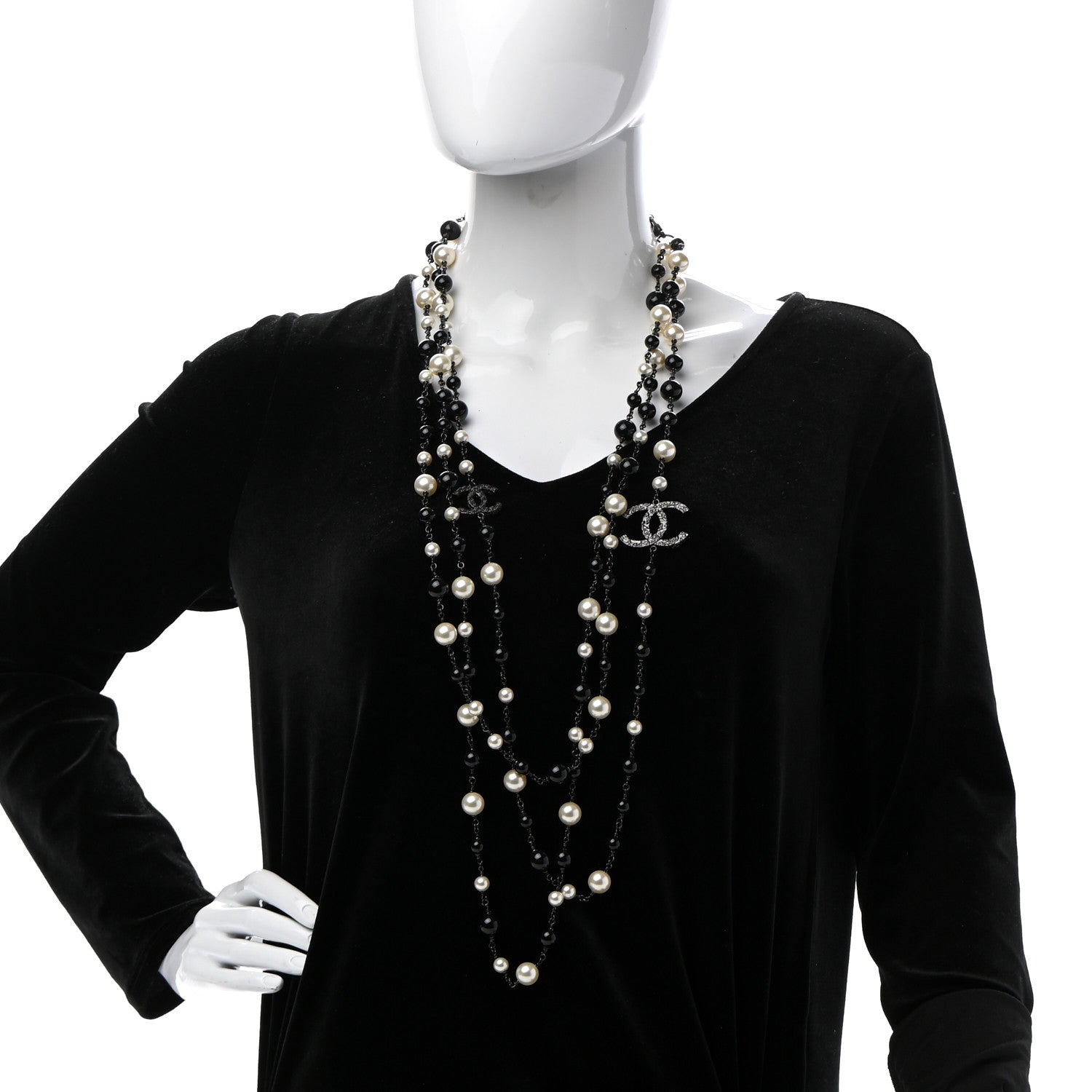 Chanel Pearl Bead CC Long Necklace Ruthenium Black 2 of 7
