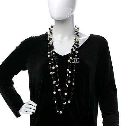 Chanel Pearl Bead CC Long Necklace Ruthenium Black 2 of 7