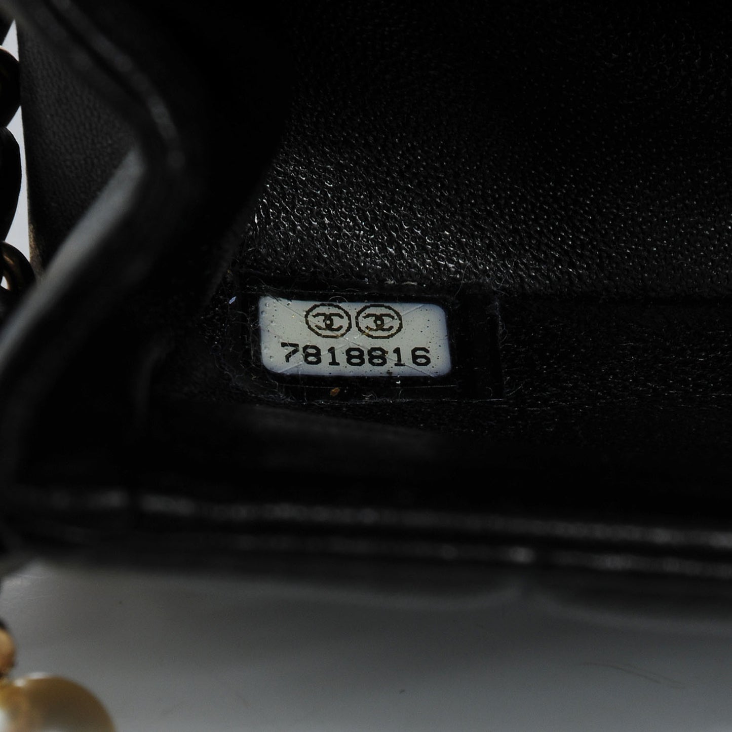 Lambskin East West Chocolate Bar Pearl Chain Flap Black
