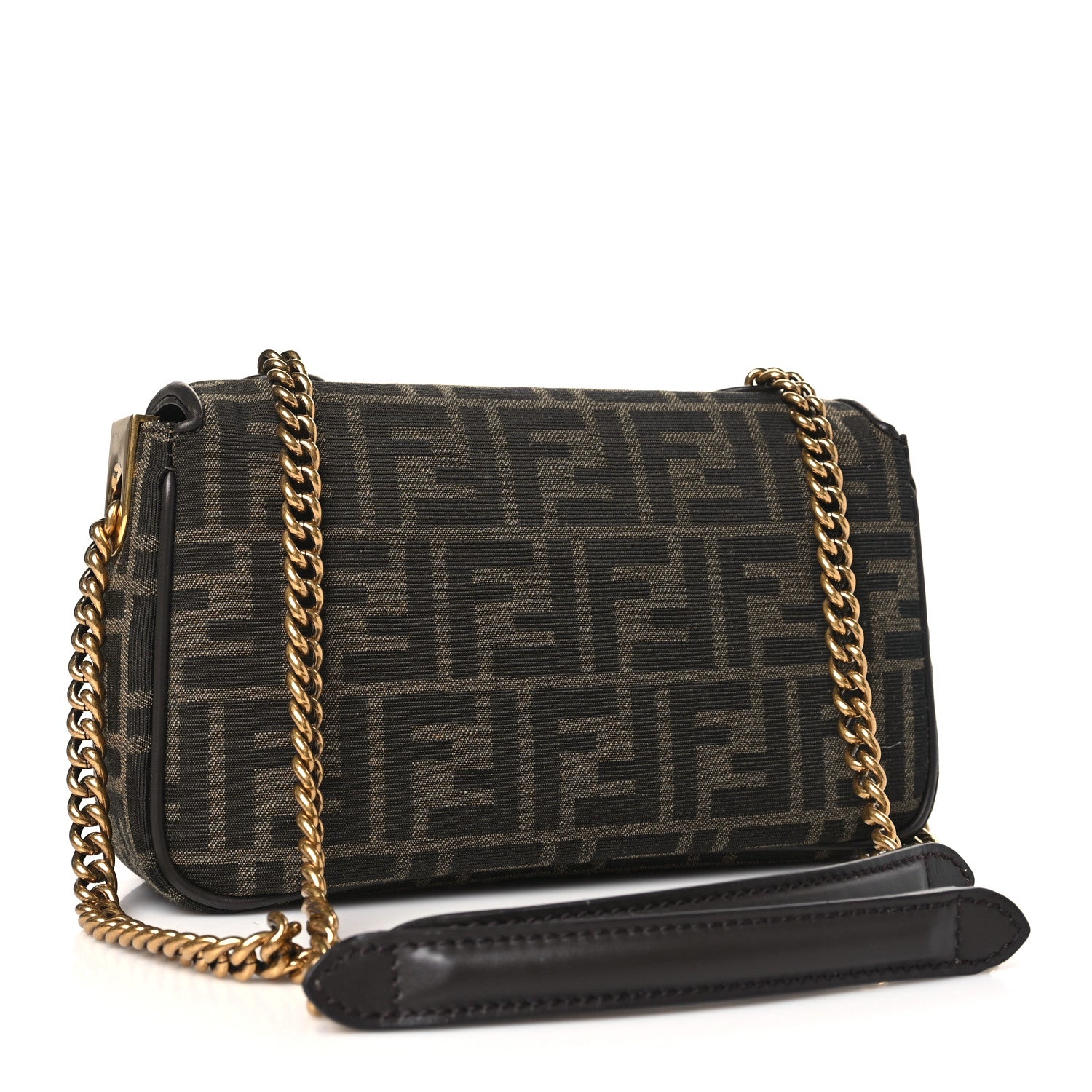 Fendi Fabric Jacquard FF 1974 Midi Chain Baguette Tobacco Moro 3 of 10