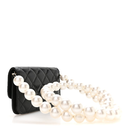 Chanel Calfskin Quilted Mini Maxi Pearls Wallet On Chain WOC Black 3 of 11