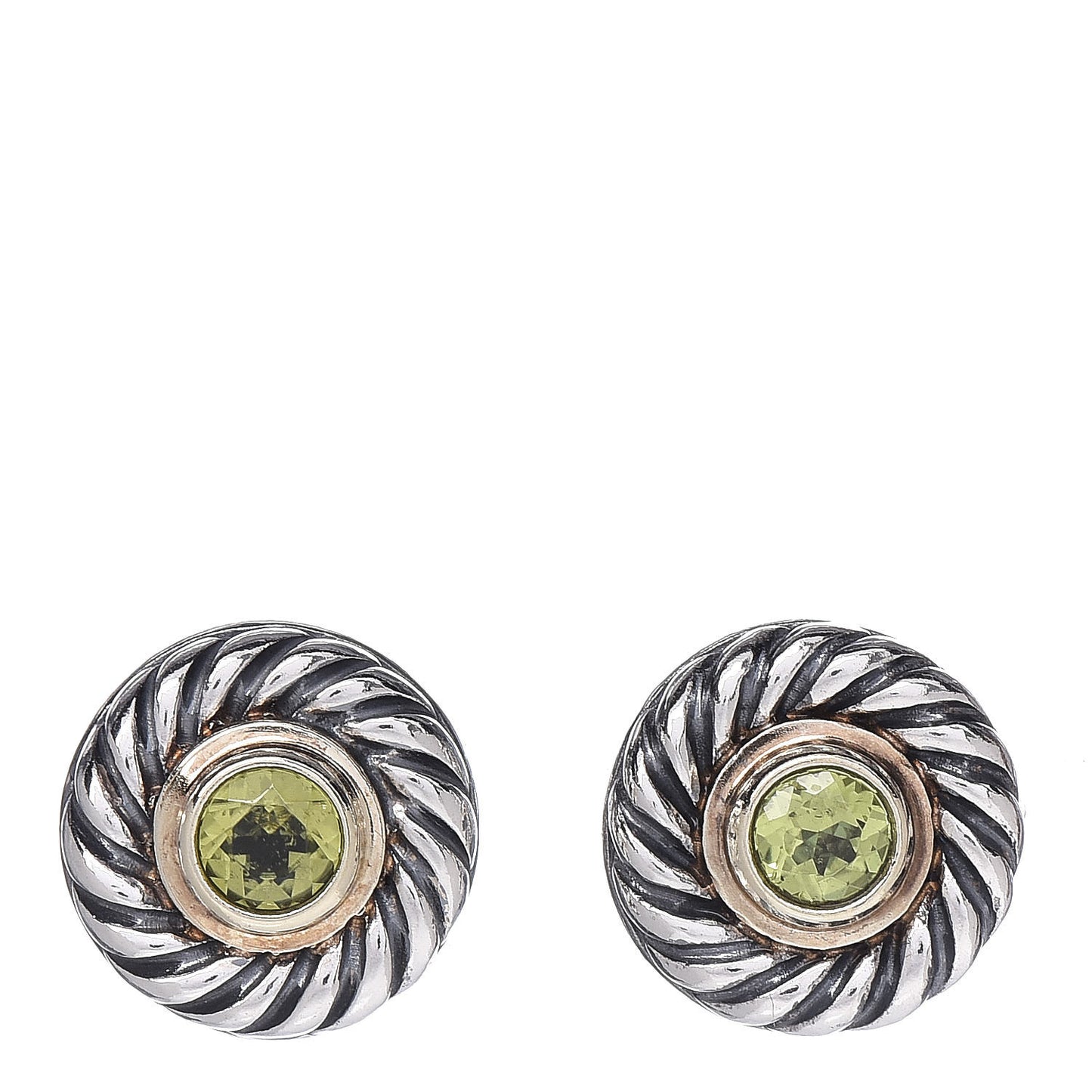 Sterling Silver 14K Yellow Gold Peridot Cookie Cable Earrings