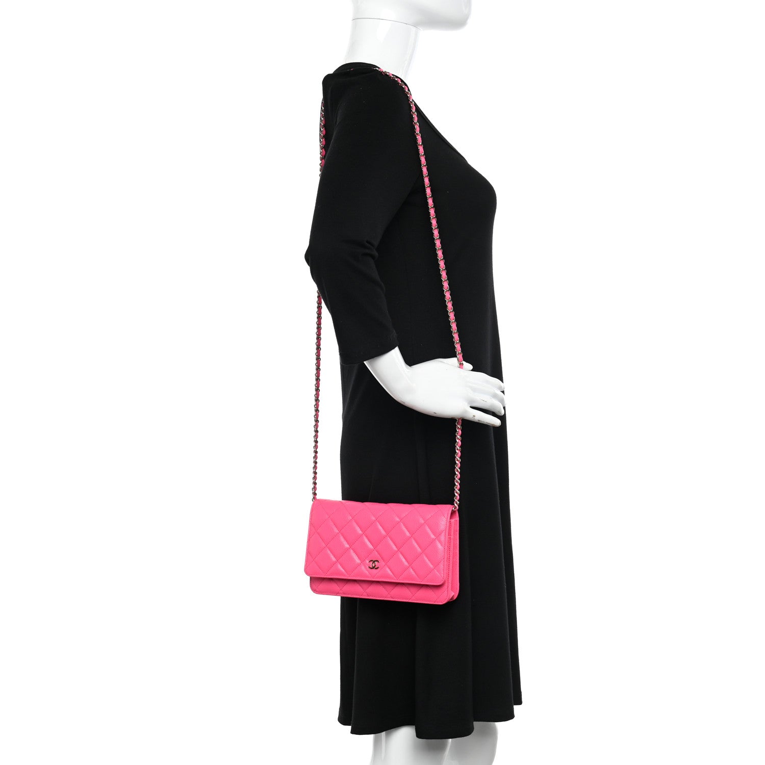 Chanel Caviar Quilted Wallet on Chain WOC Fuchsia 2 of 11