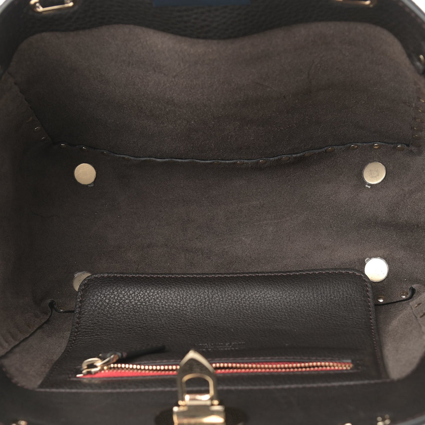 Grained Calfskin Small Rockstud Tote Black