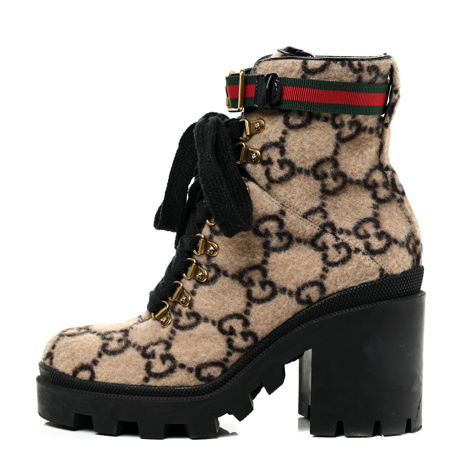 Gucci Covered Wool GG Monogram Womens Lace Up Combat Ankle Boots 38 Beige Ebony Black 1 of 36
