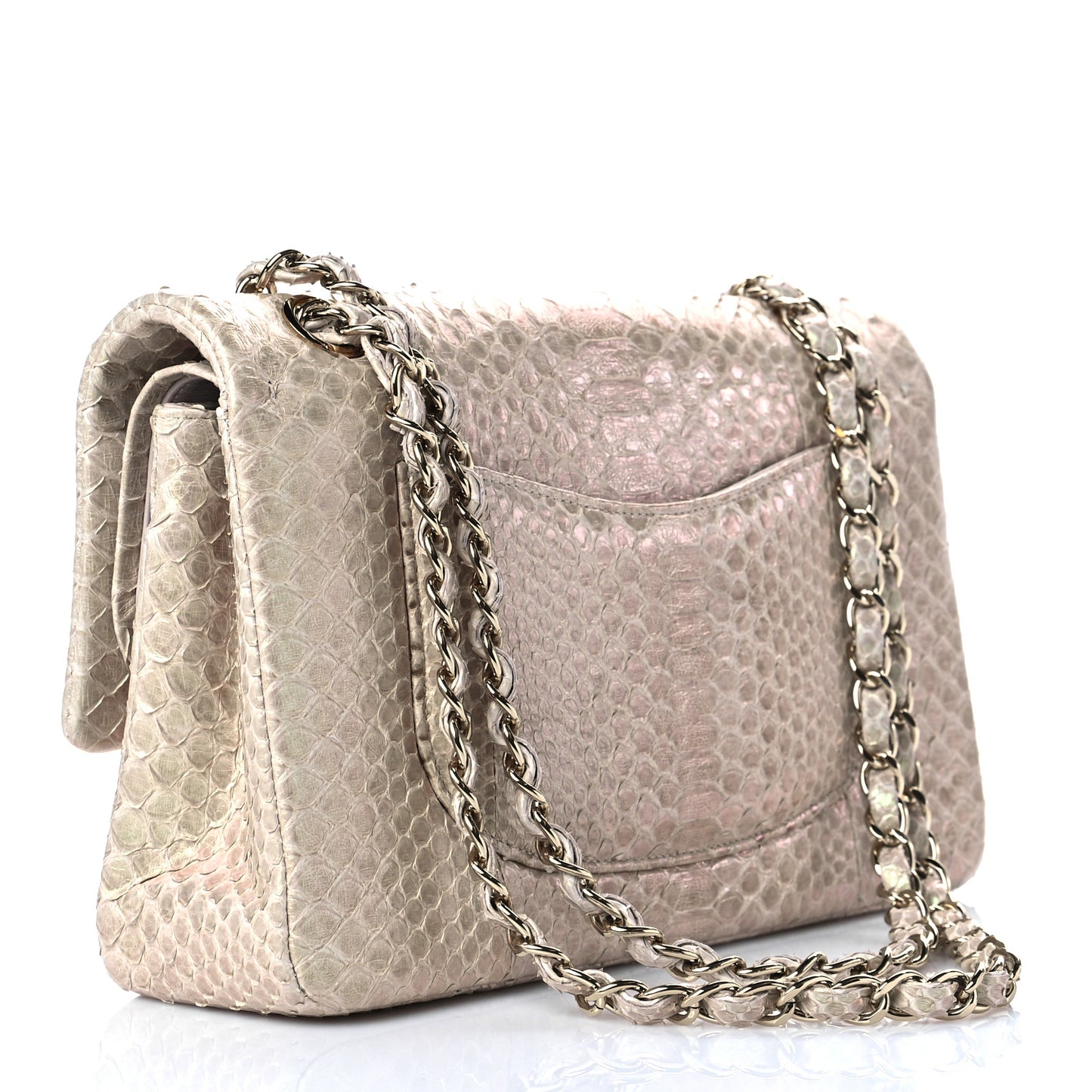 Metallic Python Medium Double Flap Light Beige