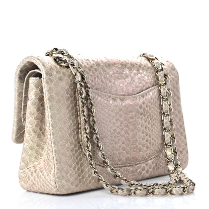 Chanel Metallic Snakeskin Medium Double Flap Light Beige 3 of 11