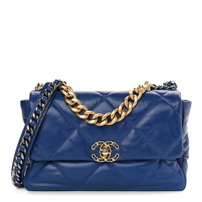 Chanel Goatskin Quilted Large Chanel 19 Flap Dark Blue 1 of 11