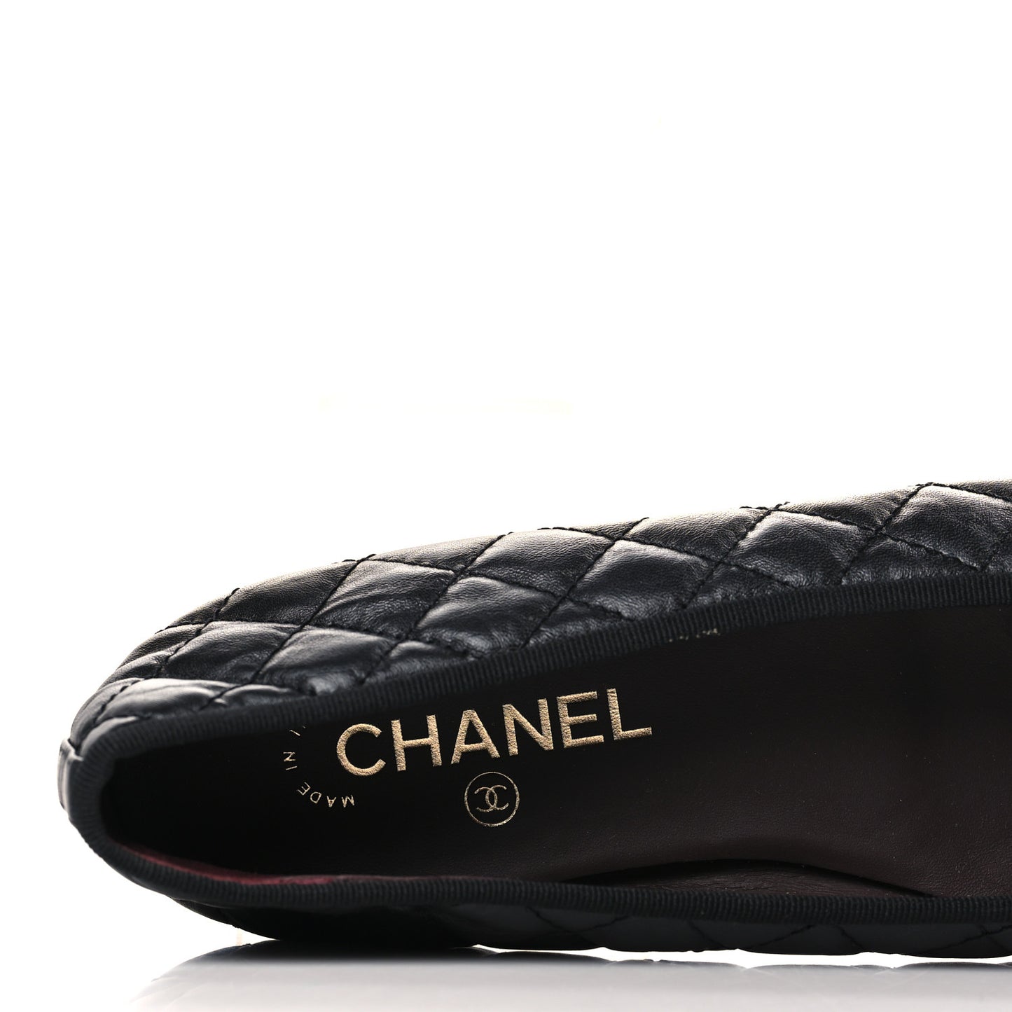Aged Calfskin Quilted CC Cap Toe Ballerina Flats 41 Black