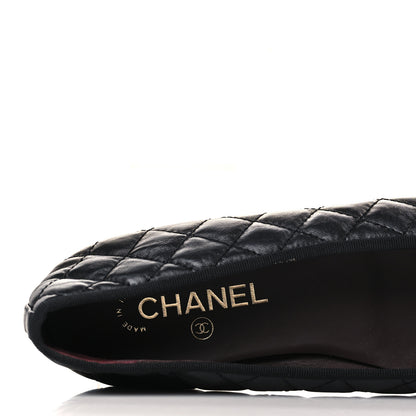 Chanel Aged Calfskin Quilted CC Cap Toe Ballerina Flats 41 Black 6 of 8