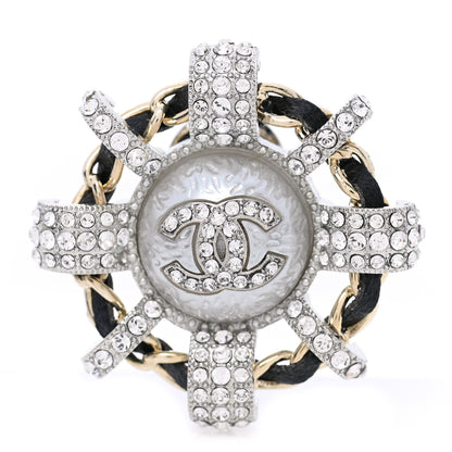 Chanel Lambskin Pearl Crystal CC Brooch Black Silver 1 of 4