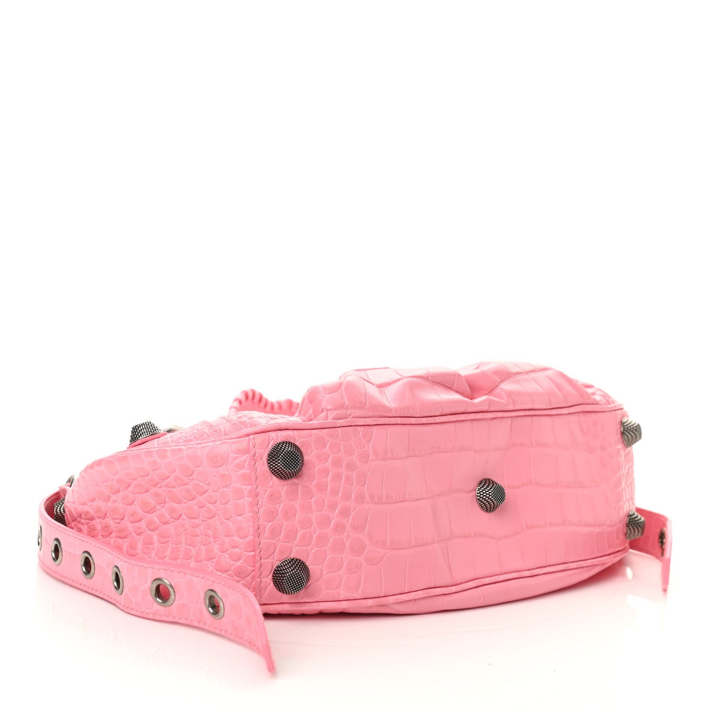 Extra Supple Calfskin Crocodile Embossed Small Le Cagole Shoulder Bag Sweet Pink