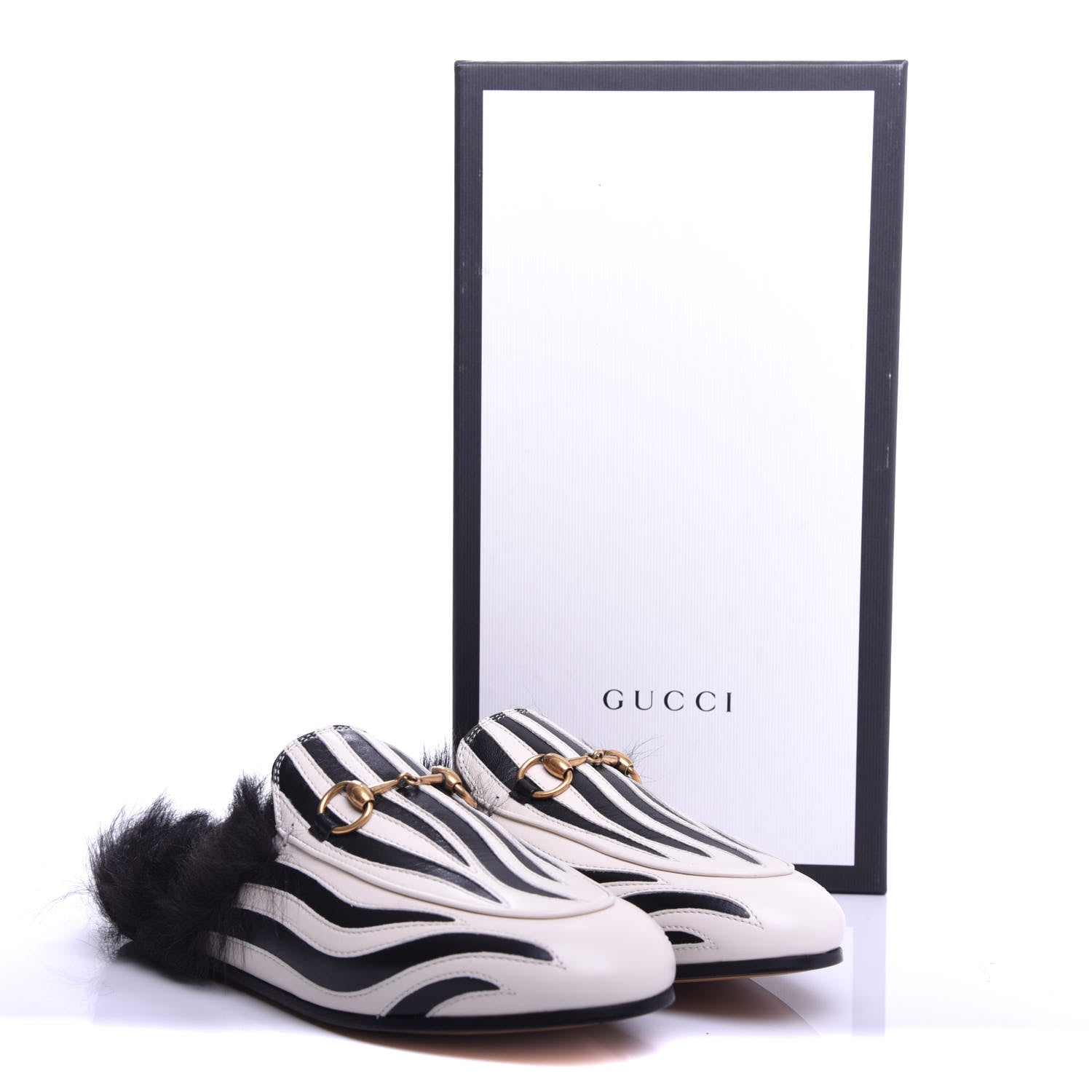 Gucci Malaga Kid Fur Zebra Inlay Womens Princetown Slippers 36 Mystic White Black 7 of 7