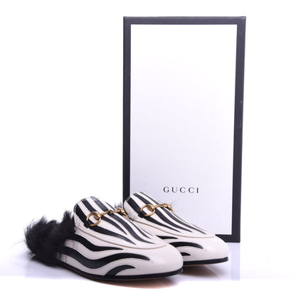 Gucci Malaga Kid Fur Zebra Inlay Womens Princetown Slippers 36 Mystic White Black 7 of 7