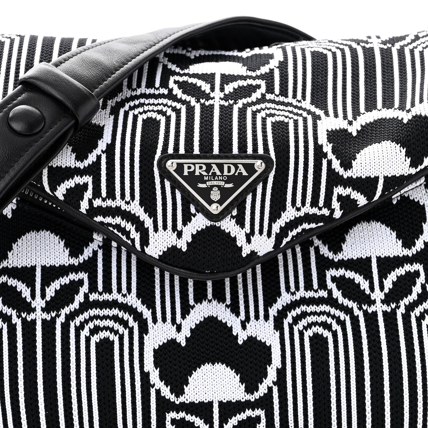 Prada Maglia Jacquard Signaux Bag Black White 8 of 10