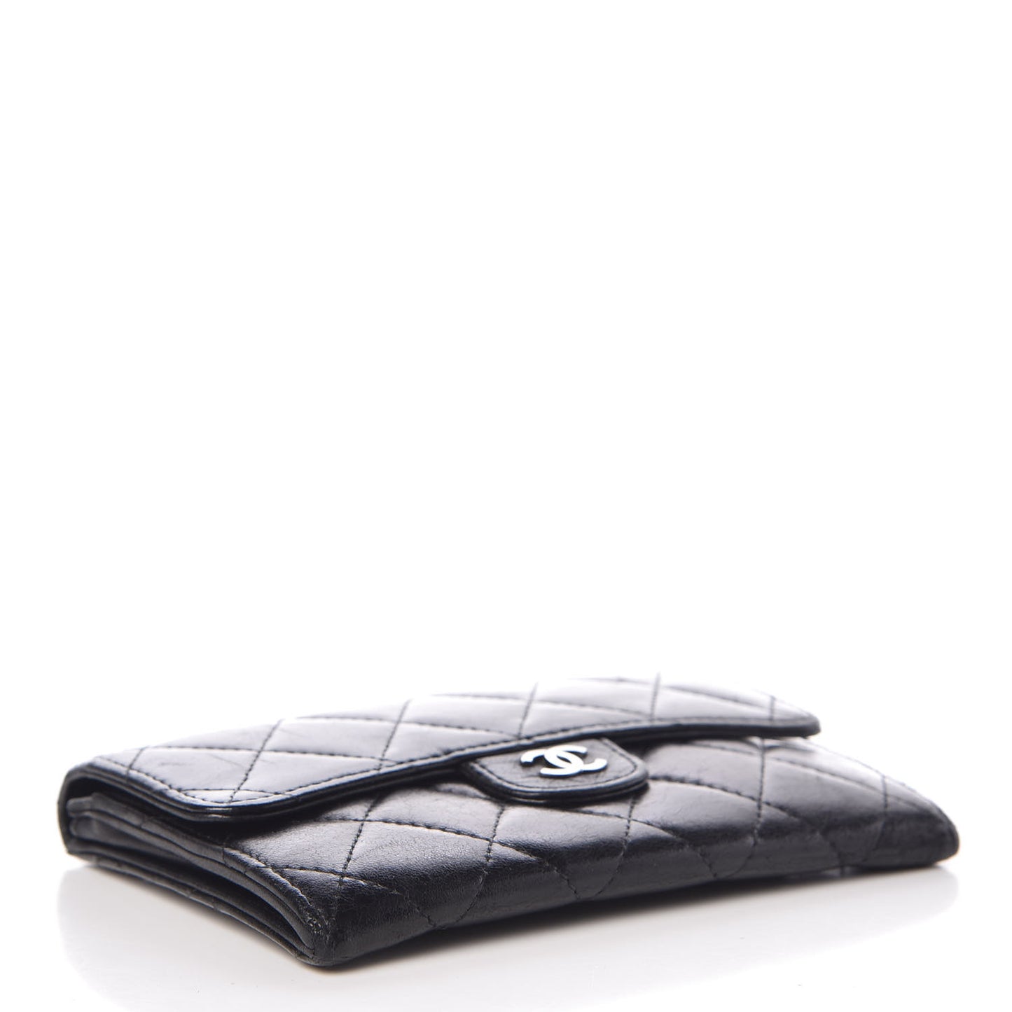 Lambskin Quilted Small Flap Wallet Black