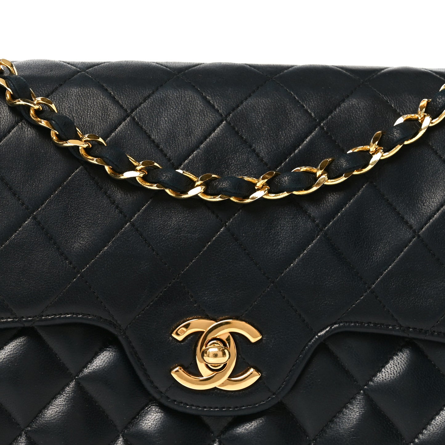 Lambskin Quilted Medium Double Flap Black