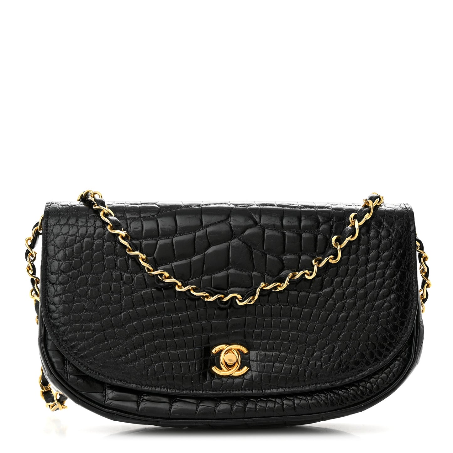 Shiny Crocodile Evening Flap Black