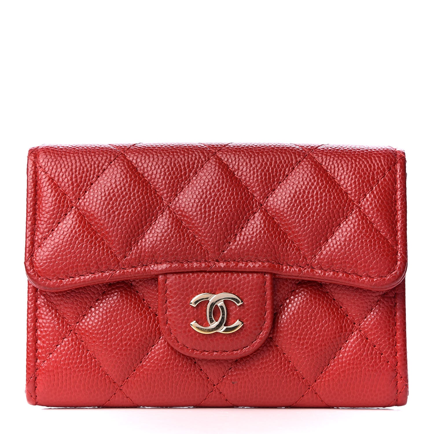 Chanel Caviar Quilted Flap Card Holder Wallet Red 1 of 10