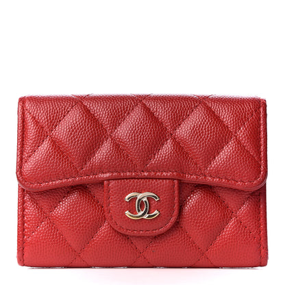 Chanel Caviar Quilted Flap Card Holder Wallet Red 1 of 10