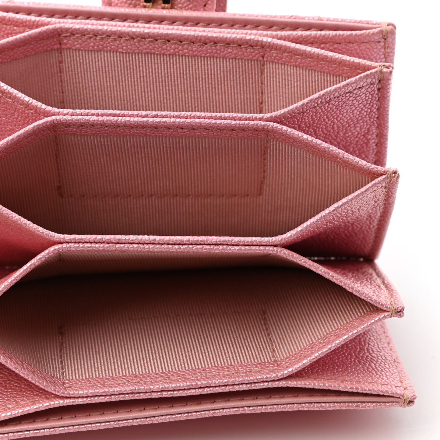 Iridescent Caviar Quilted Gusseted Card Holder Pink