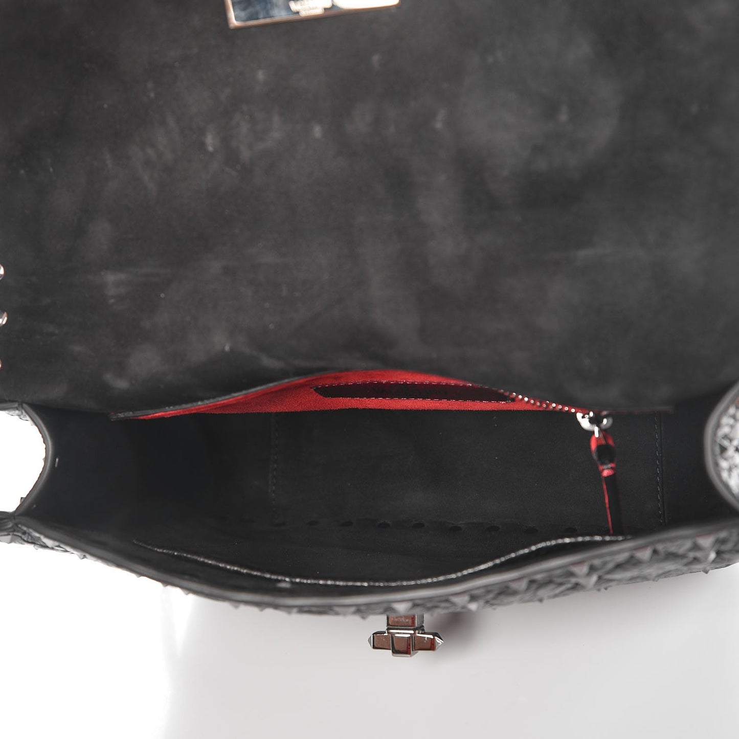 Craquele Nappa Medium Rockstud Spike Shoulder Bag Black