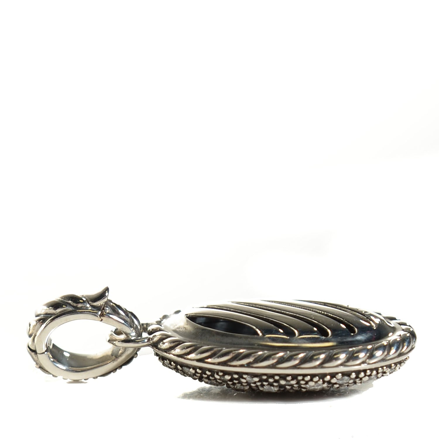 David Yurman Sterling Silver Diamond Midnight Melange Oval Enhancer Pendant 4 of 7