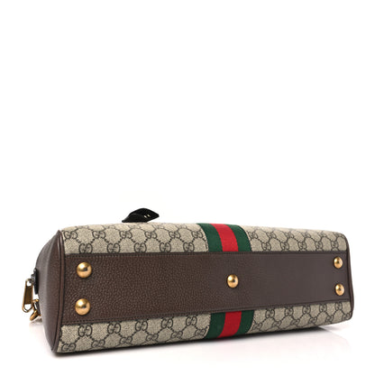 Gucci GG Supreme Monogram Textured Dollar Calfskin Web Medium Ophidia Top Handle Duffle Bag Beige Ebony New Acero 4 of 10