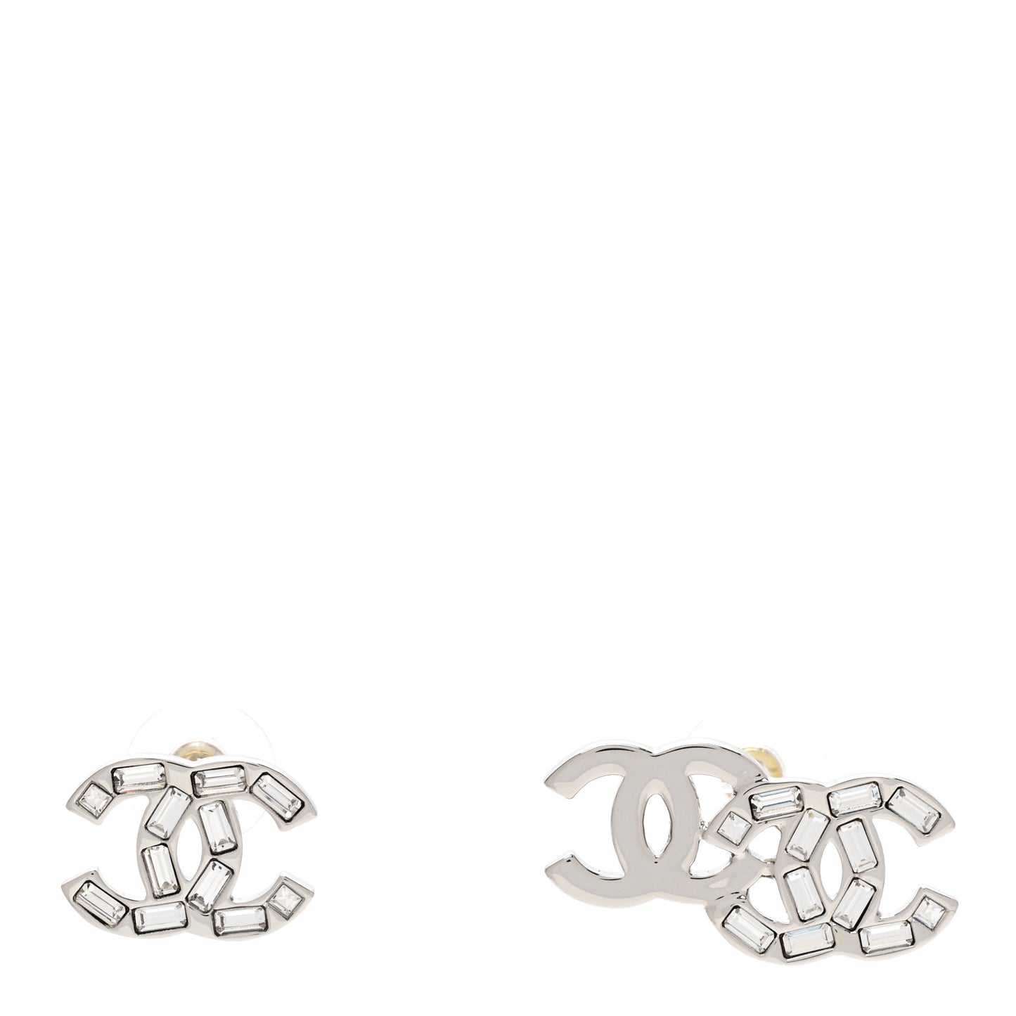 Baguette Crystal Double CC Earrings Silver
