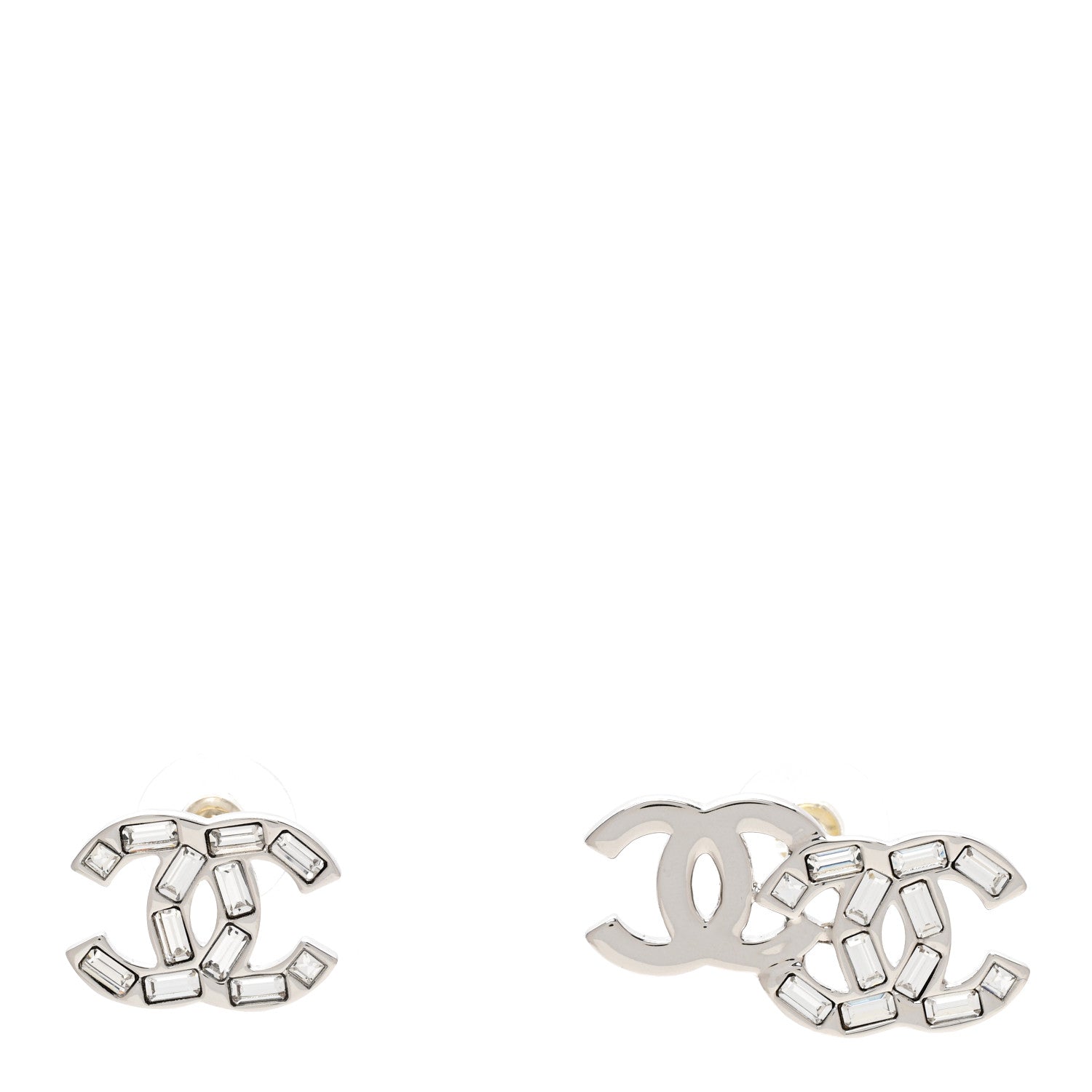 Chanel Baguette Crystal Double CC Earrings Silver 1 of 5