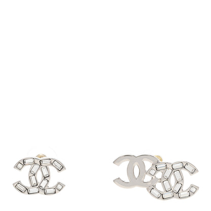 Chanel Baguette Crystal Double CC Earrings Silver 1 of 5