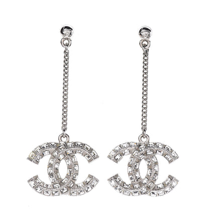 Chanel Baguette Crystal CC Drop Earrings Silver 1 of 4