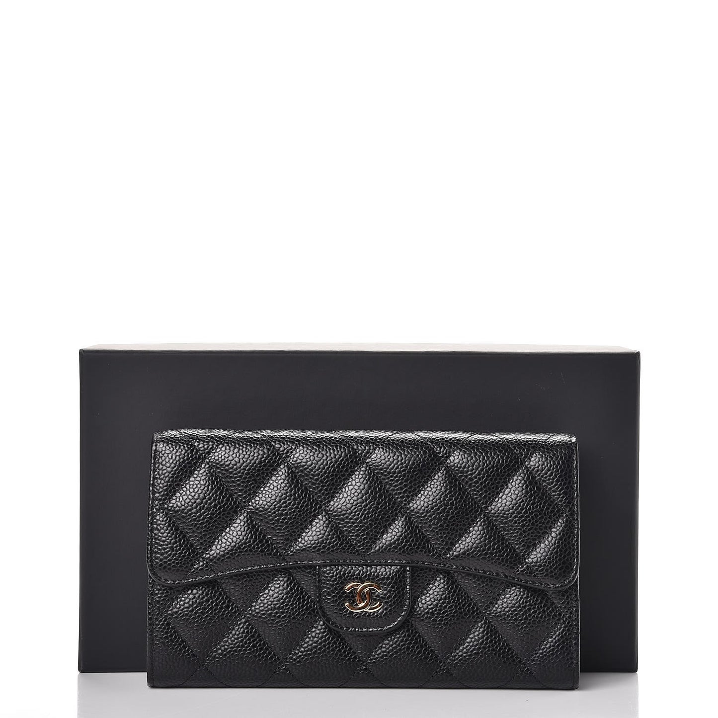 Caviar Quilted Large Flap Wallet Black