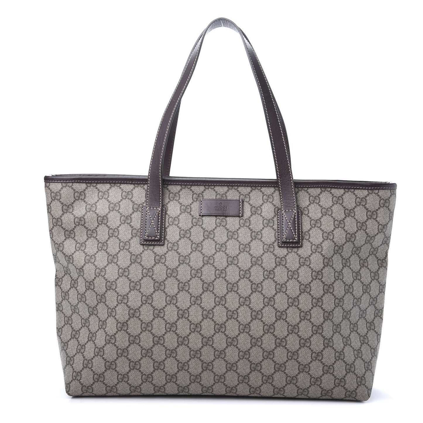 GG Supreme Monogram Medium Zippered Shopping Tote Dark Brown