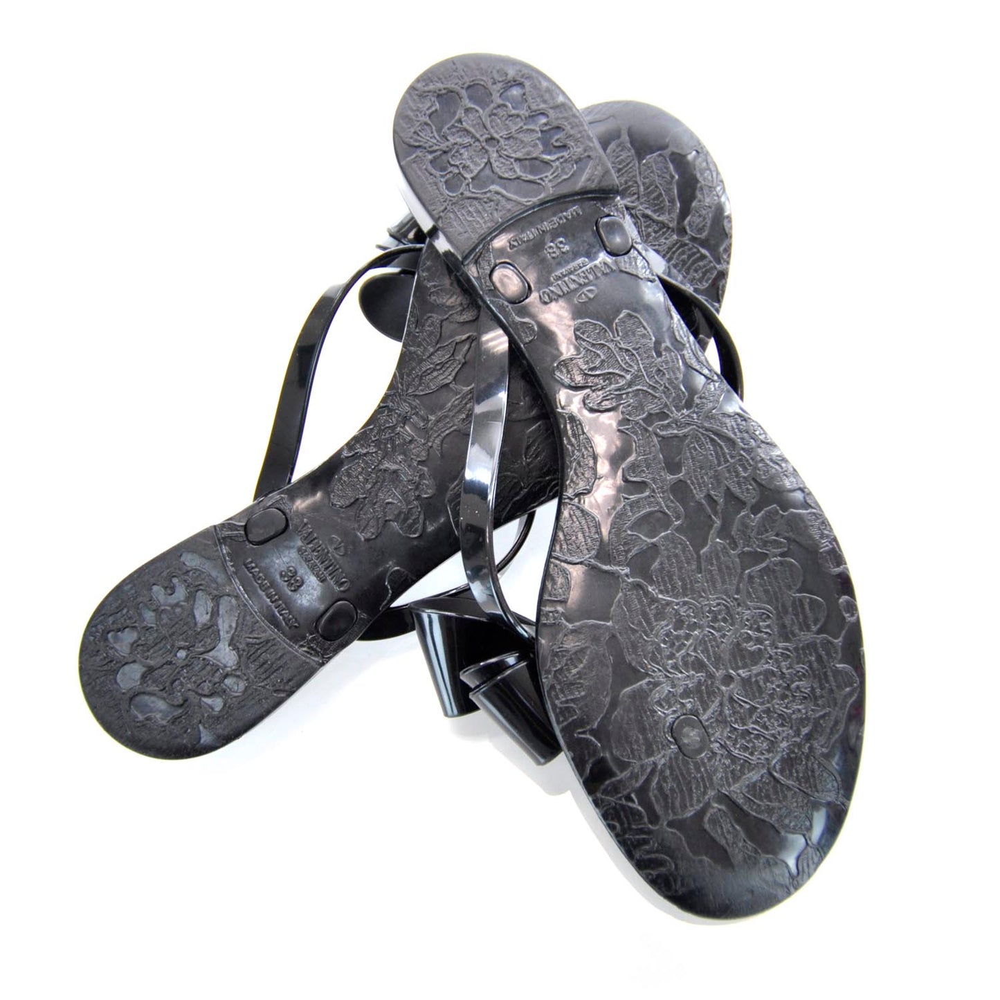 PVC Jellow Bow Thong Sandals 38 Black