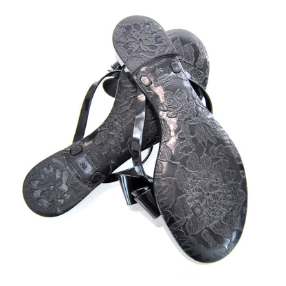 Valentino Garavani PVC Jellow Bow Thong Sandals 38 Black 4 of 7