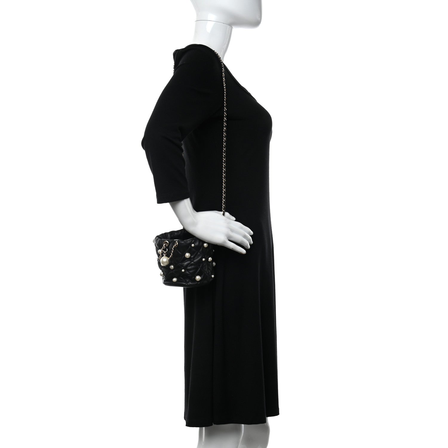 Chanel Lambskin Quilted Pearl About Pearls Drawstring Bag Black 2 of 11