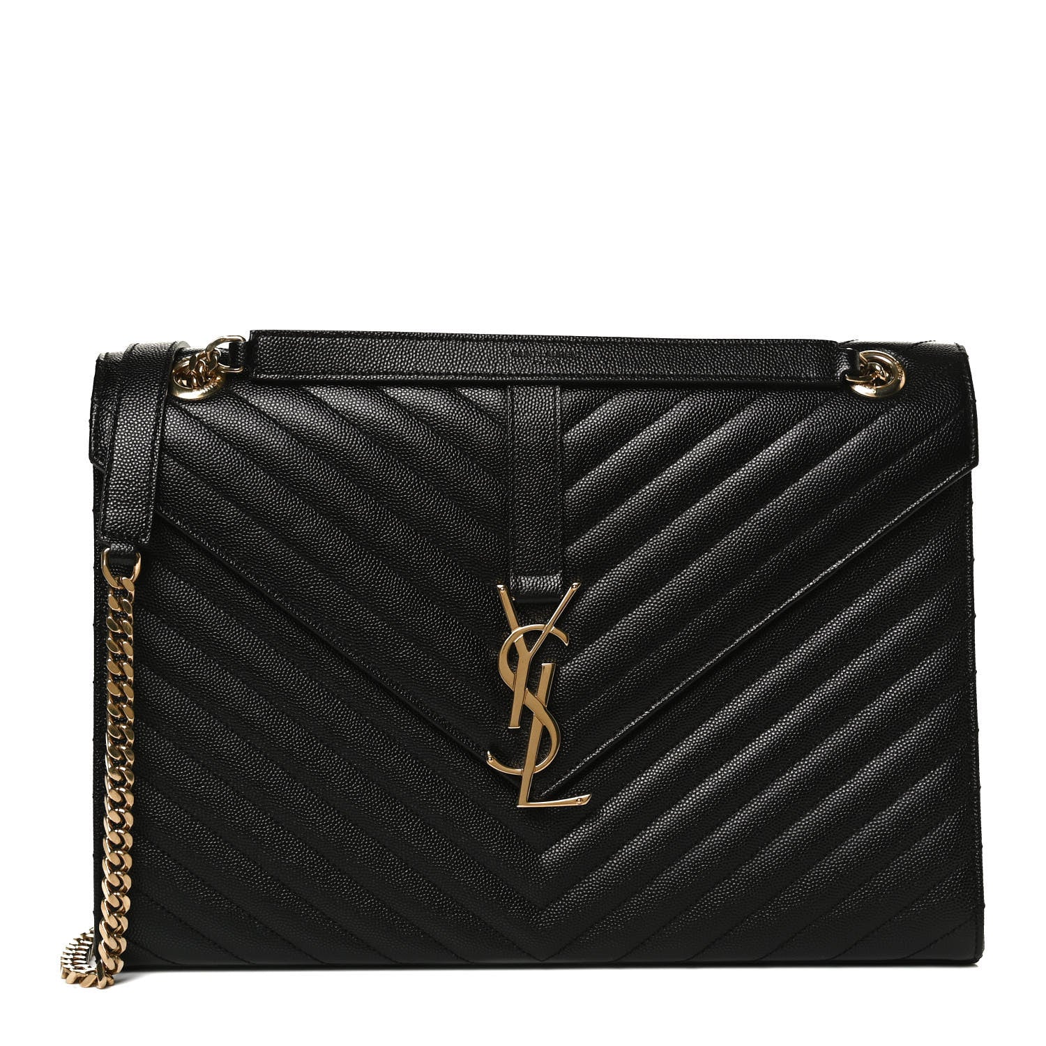 Saint Laurent Grain De Poudre Matelasse Chevron Large Monogram Satchel Black 1 of 11