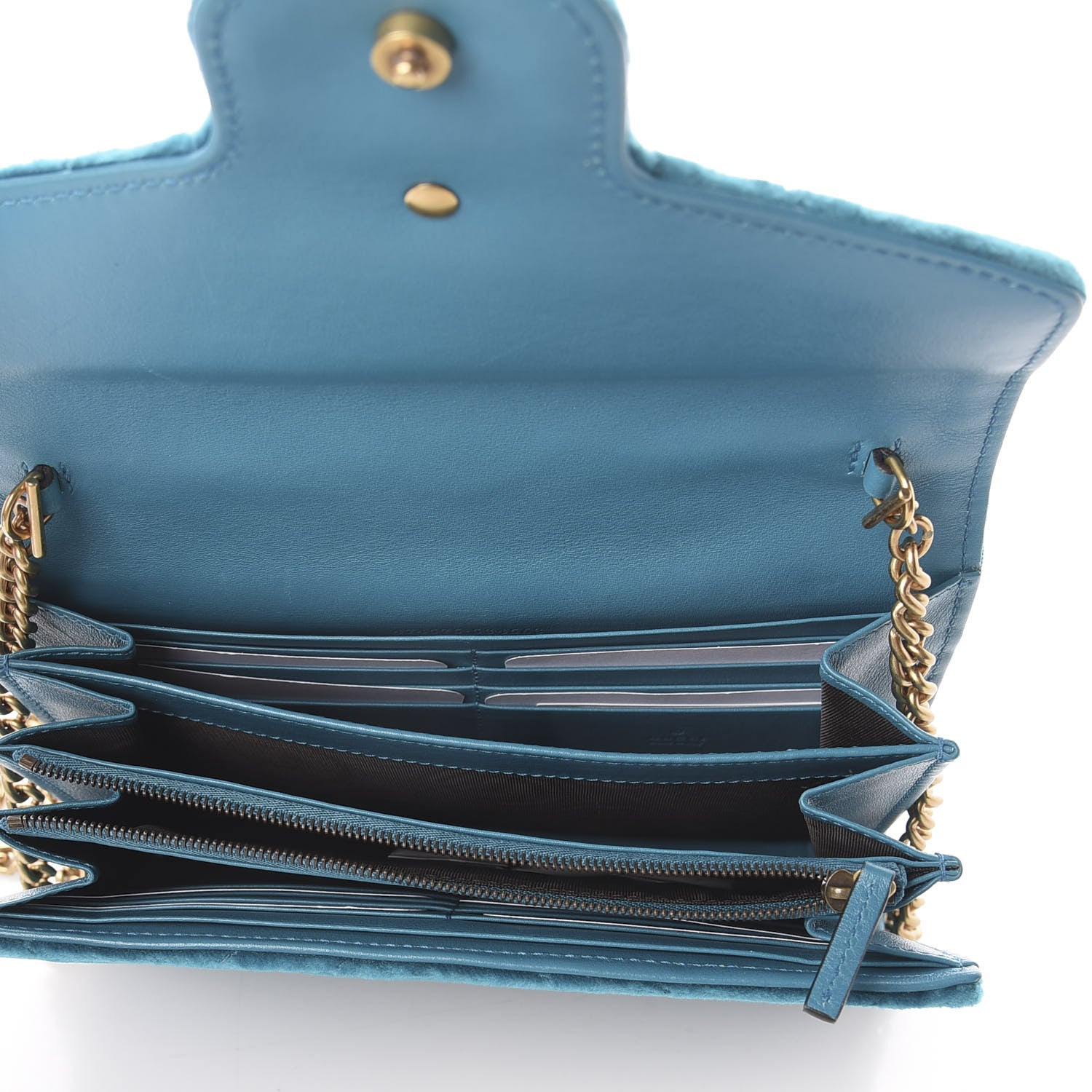 Gucci Velvet Matelasse GG Marmont Chain Wallet Pavone Cyan 4 of 7