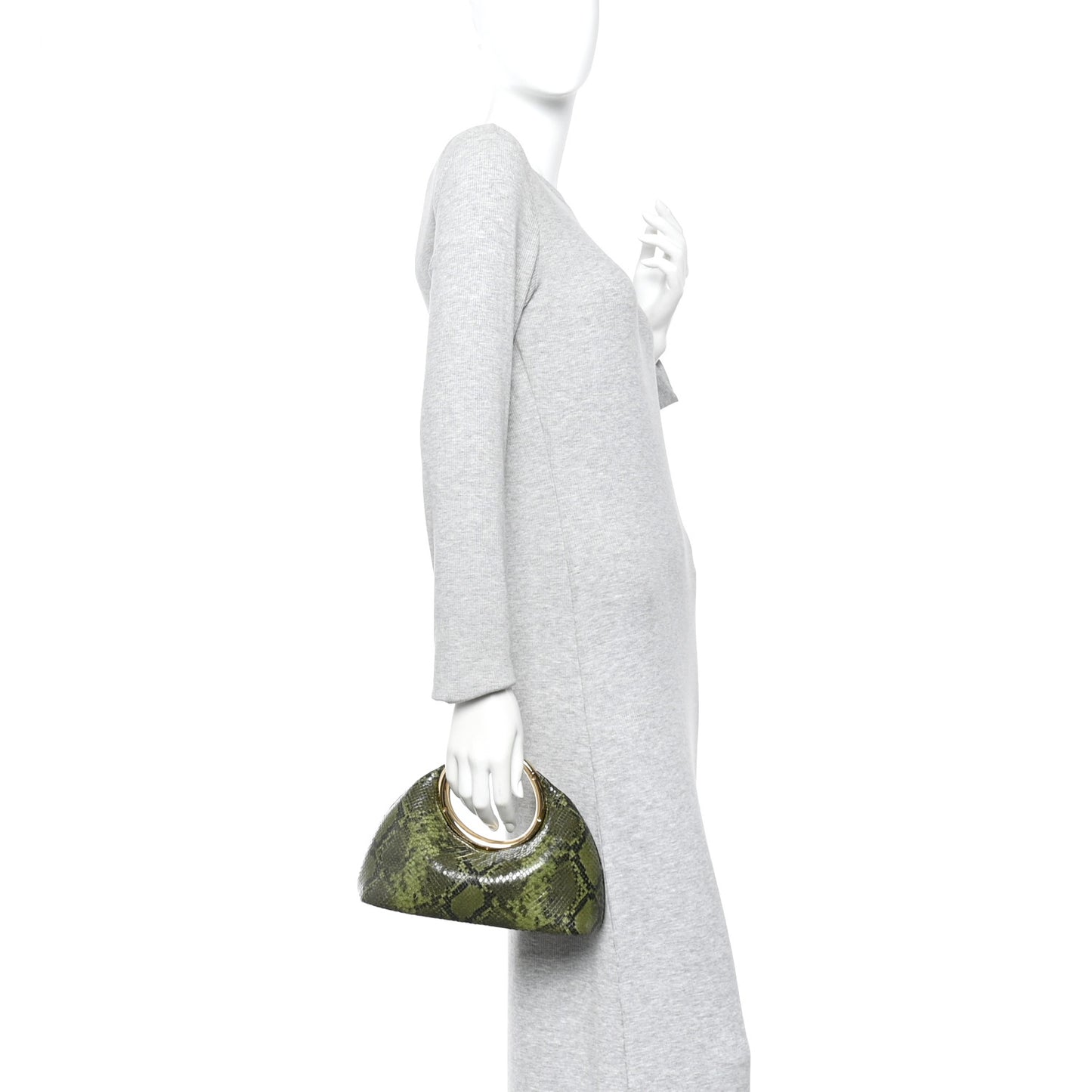 Snakeskin Printed Lambskin Le Petit Calino Ring Top Handle Bag Green