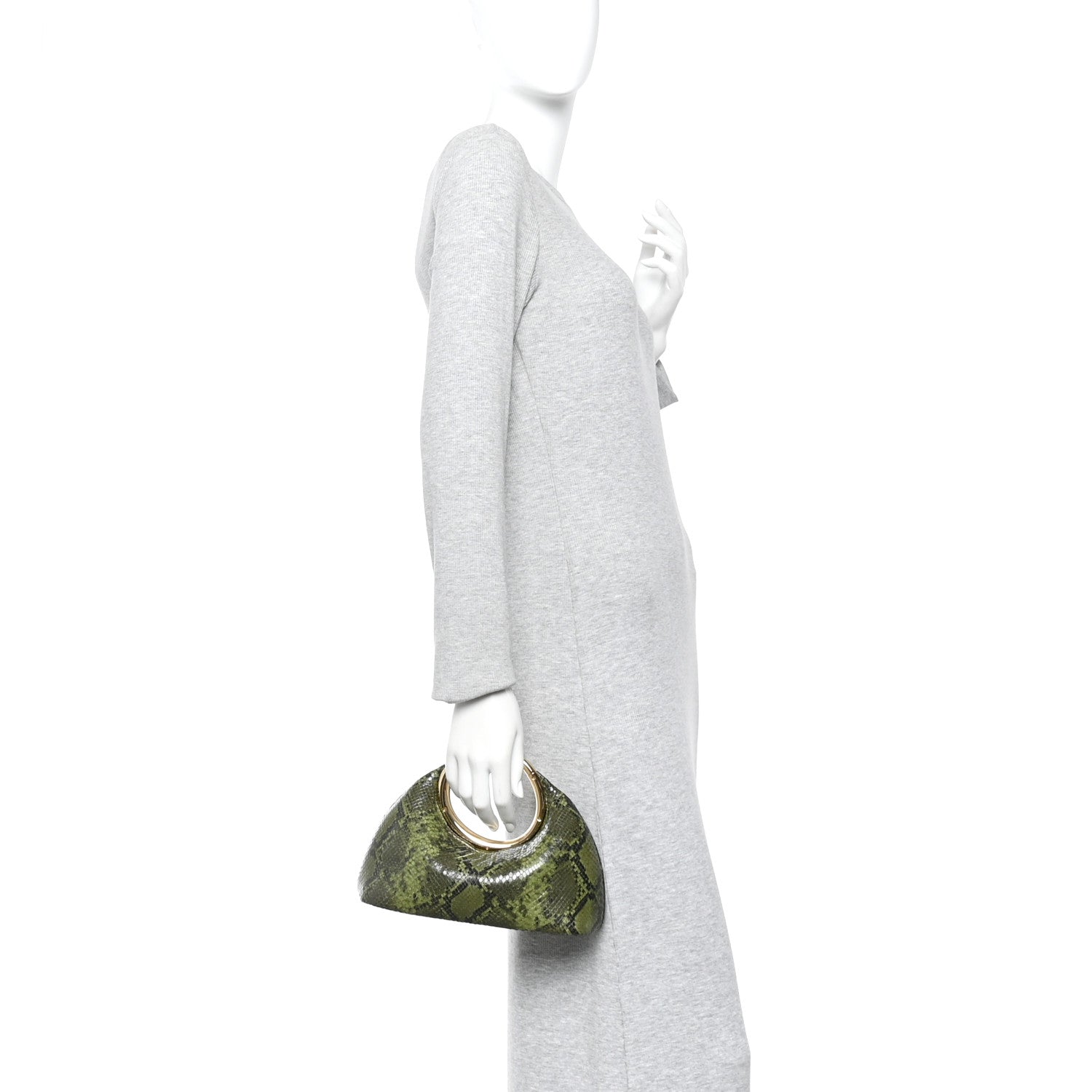 Jacquemus Snakeskin Printed Lambskin Le Petit Calino Ring Top Handle Bag Green 2 of 9