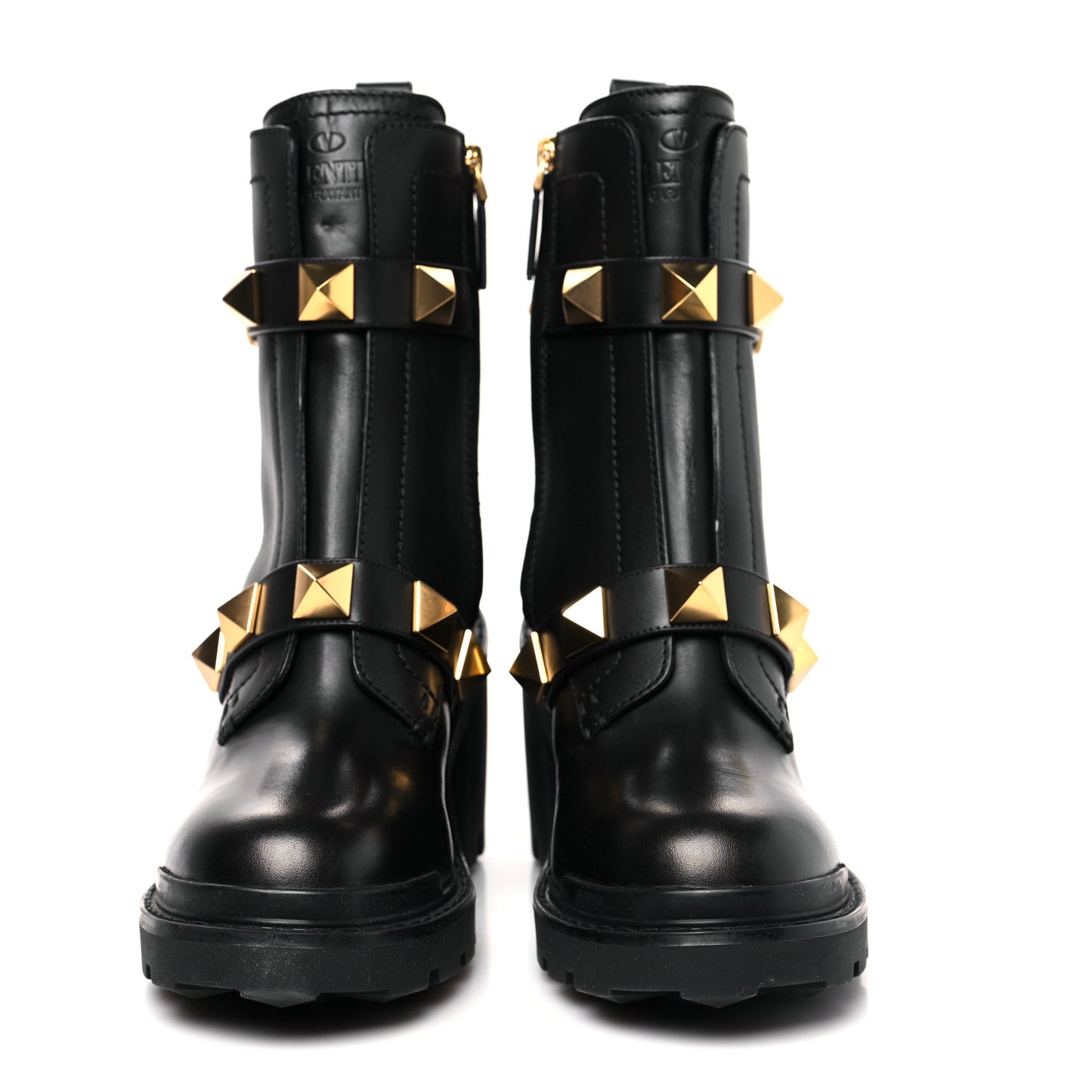 Calfskin Roman Stud 20/85mm Combat Boots 39 Black