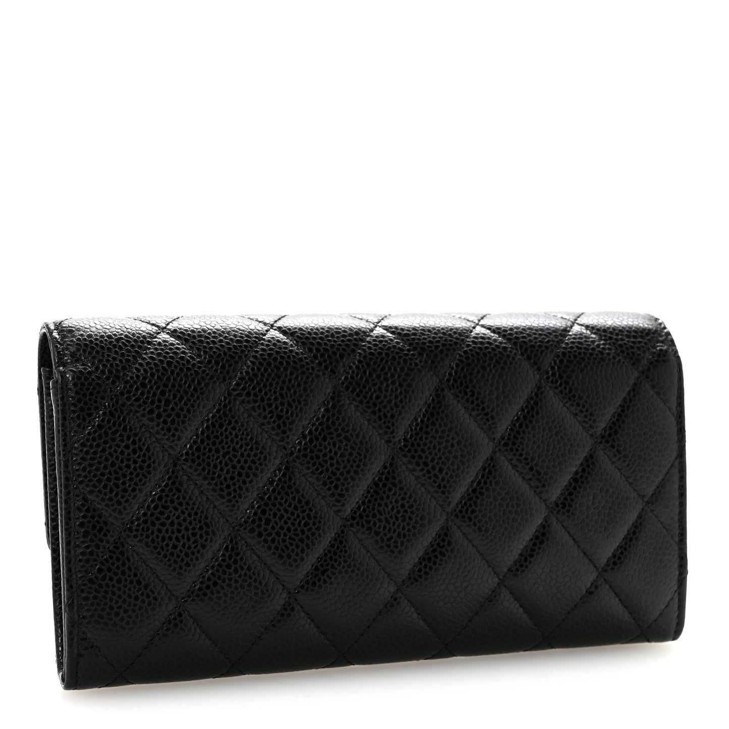 Caviar Quilted Large Gusset Flap Wallet Black