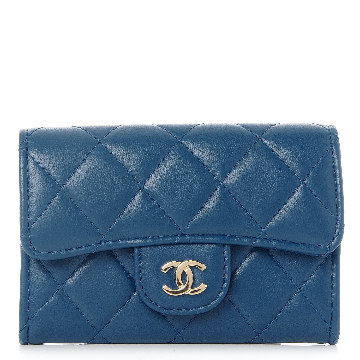 Chanel Lambskin Quilted Card Holder Blue 1 of 8