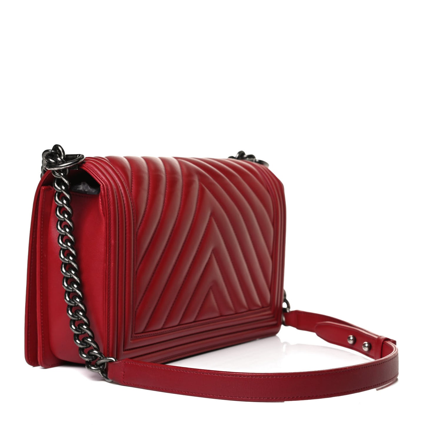 Calfskin Chevron Quilted New Medium Boy Flap Dark Red