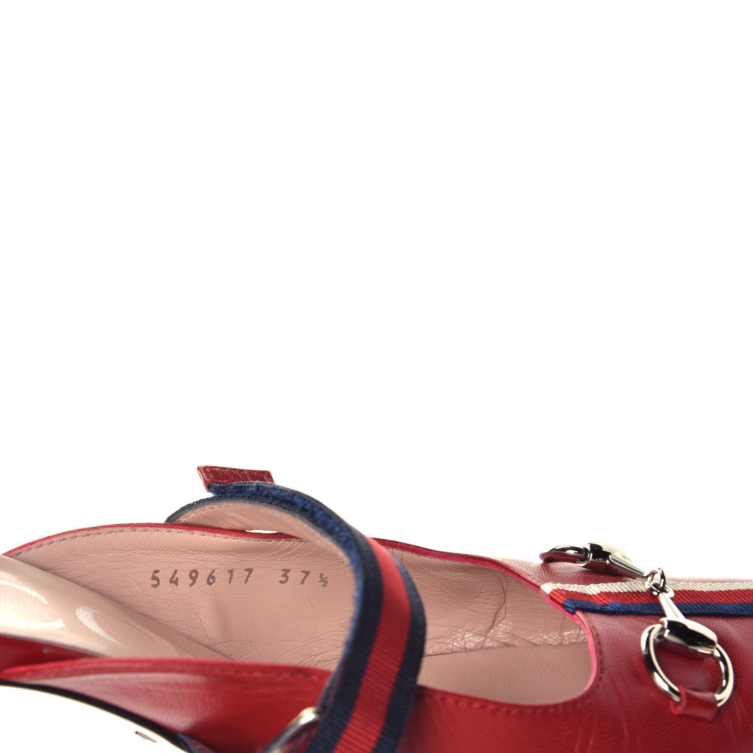 Gucci Malaga Kid Sylvie Web Cross Strap Mid-Heel Slides 37.5 Hibiscus Red 8 of 8