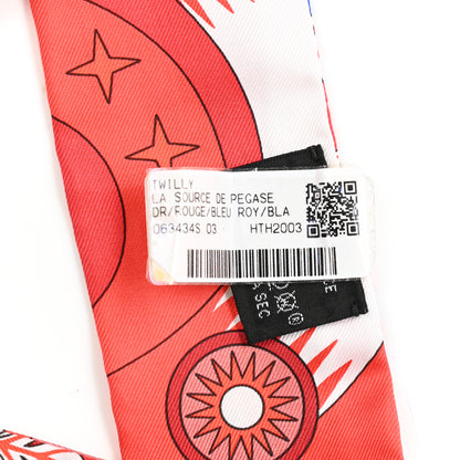 Hermes Silk La Source de Pegase Twilly Rouge Bleu Roy White 4 of 4