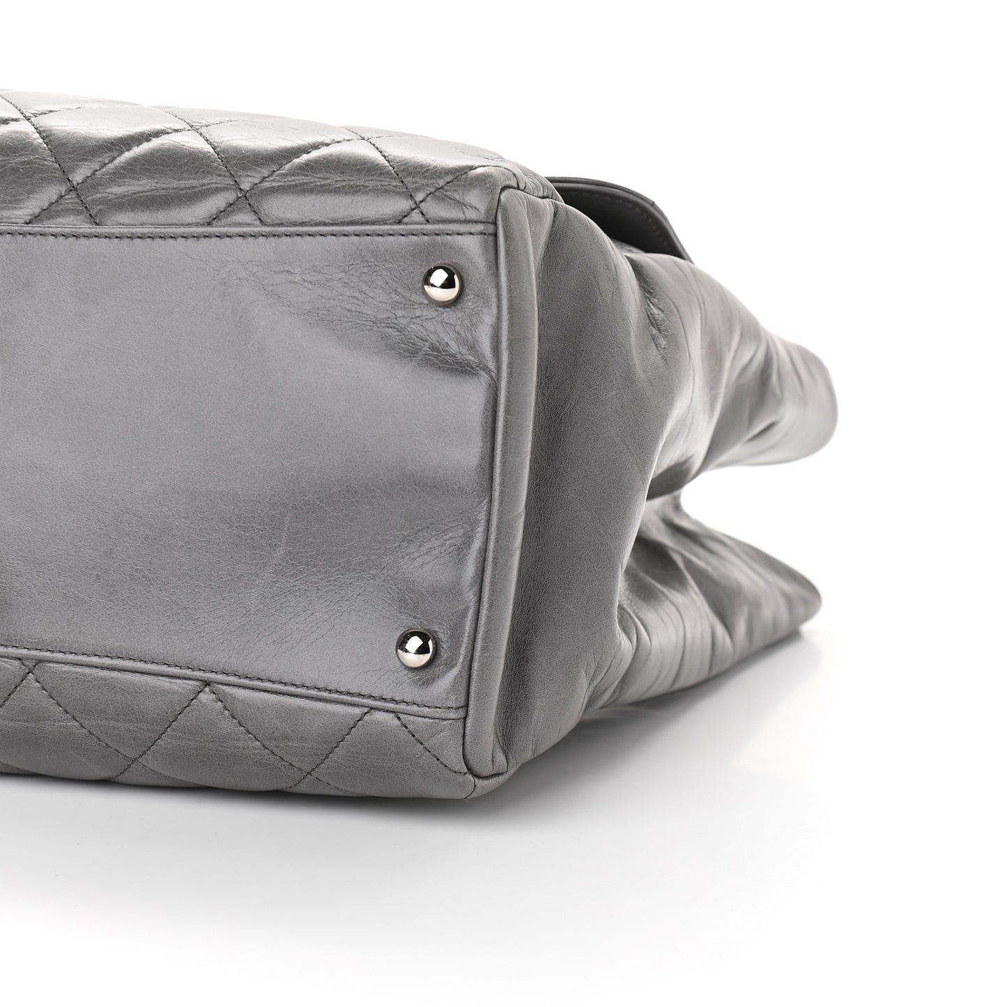 Glazed Calfskin Quilted Large CC Delivery Tote Grey