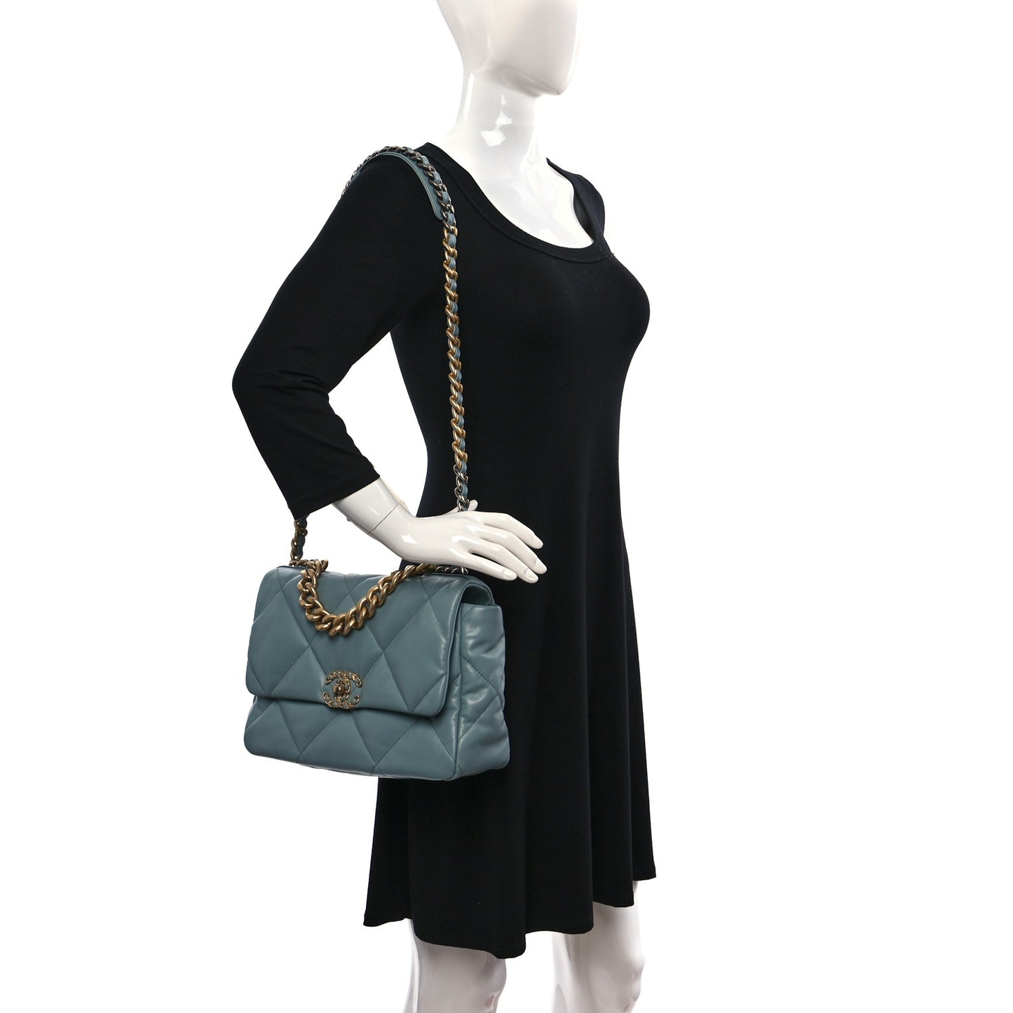 Goatskin Quilted Large Chanel 19 Flap Blue
