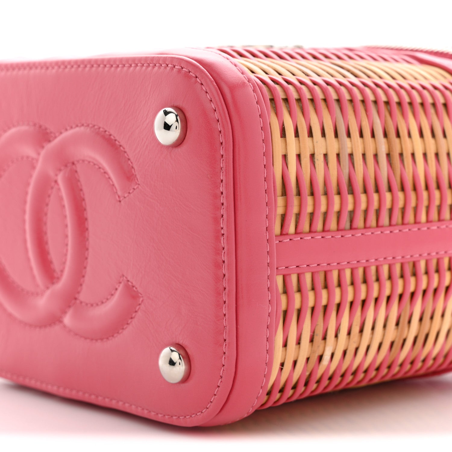 Chanel Calfskin Raffia Small Take Away Vanity Case Bag Pink Beige 10 of 11